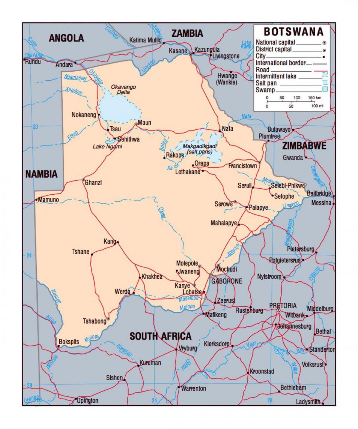 מפה של בוצואנה פוליטי.