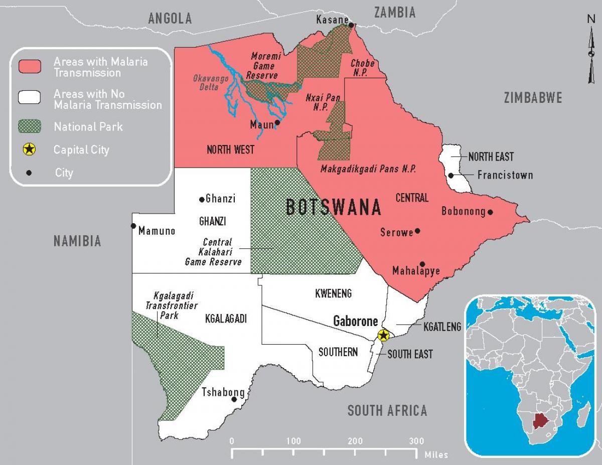 מפה של בוצואנה מלריה