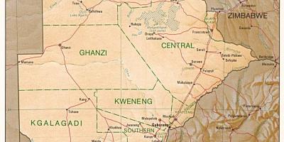 מפה של בוצואנה מראה עיירות וכפרים